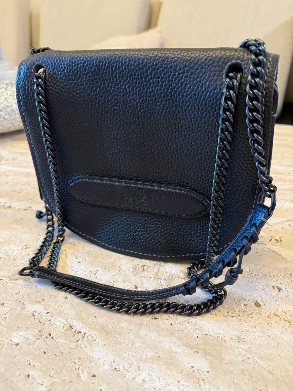 Coach Black Pebbled Leather Chain Crossbody Bag